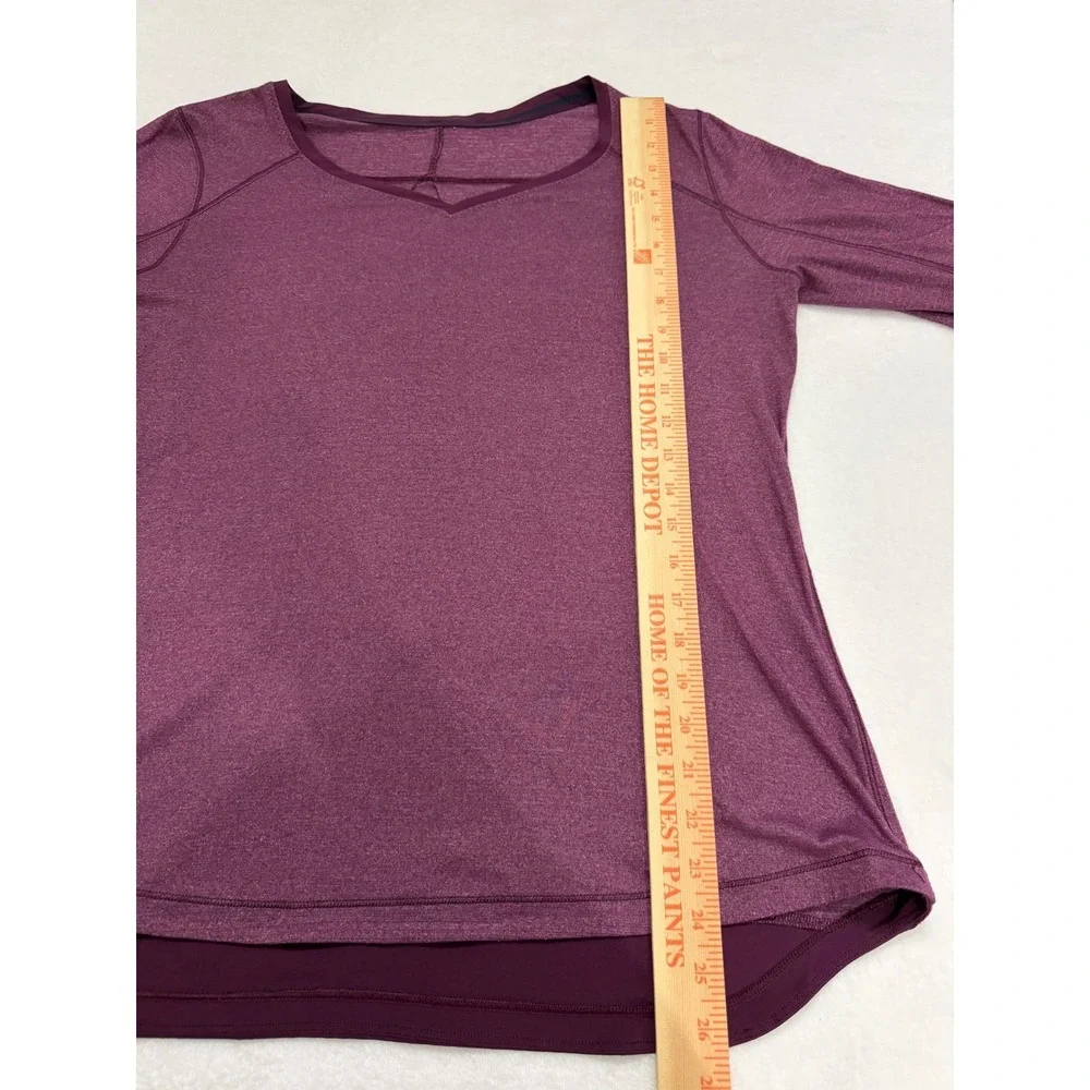 Lululemon Womens L Race Me Long Sleeve Top Heathered Plum V-Neck Athletic Yoga